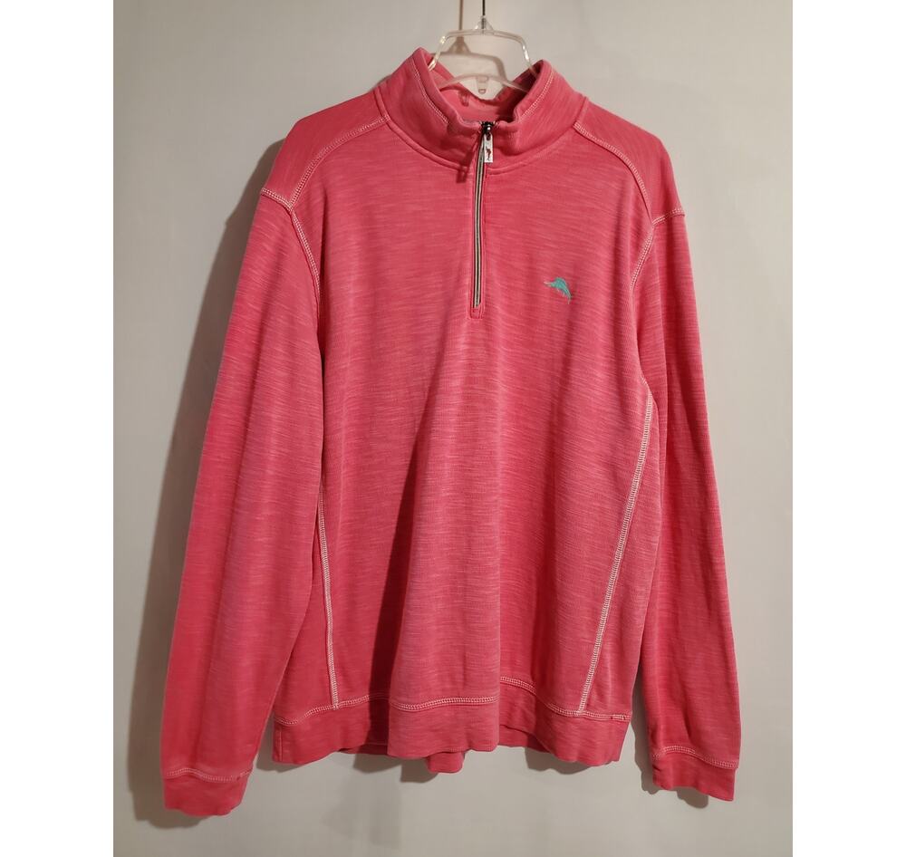 Tommy Bahama Tobago Bay Half Zip Pullover Marlin Sweatshirt Mens Size XL Pink